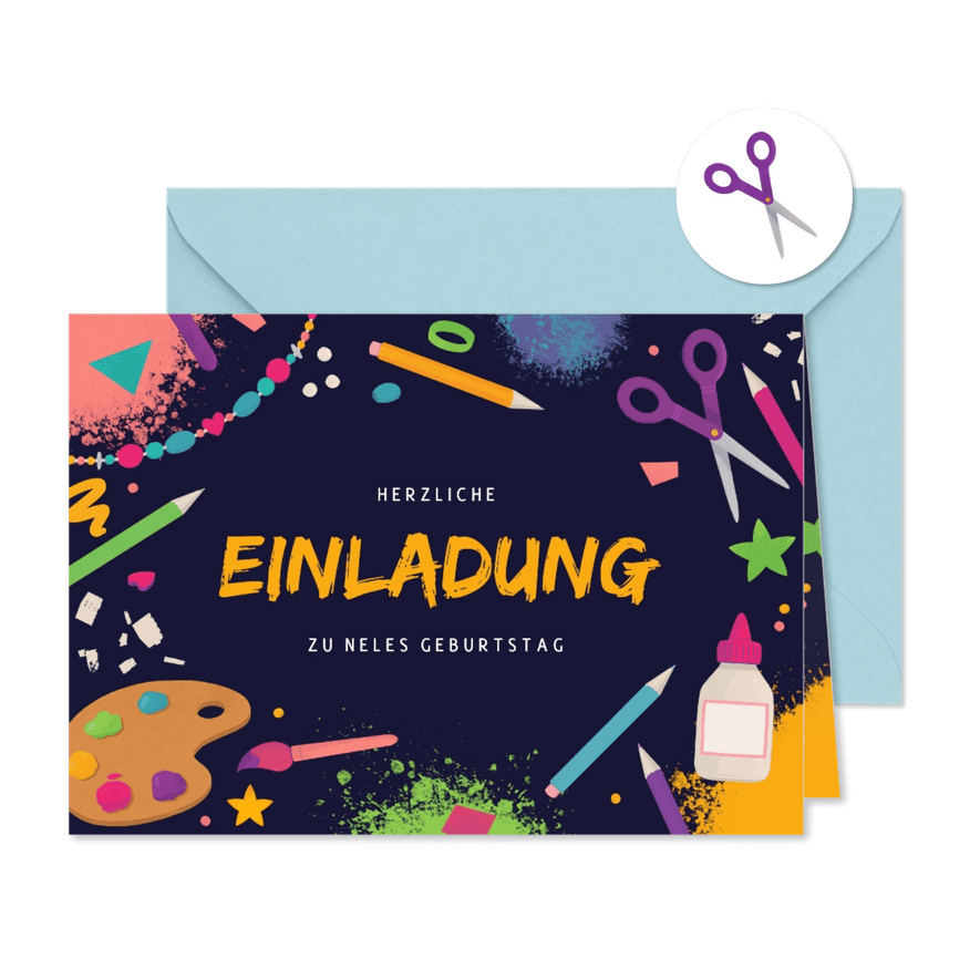 Bastelgeburtstag Einladungskarte 9. Kindergeburtstag  - Karteneindruck
