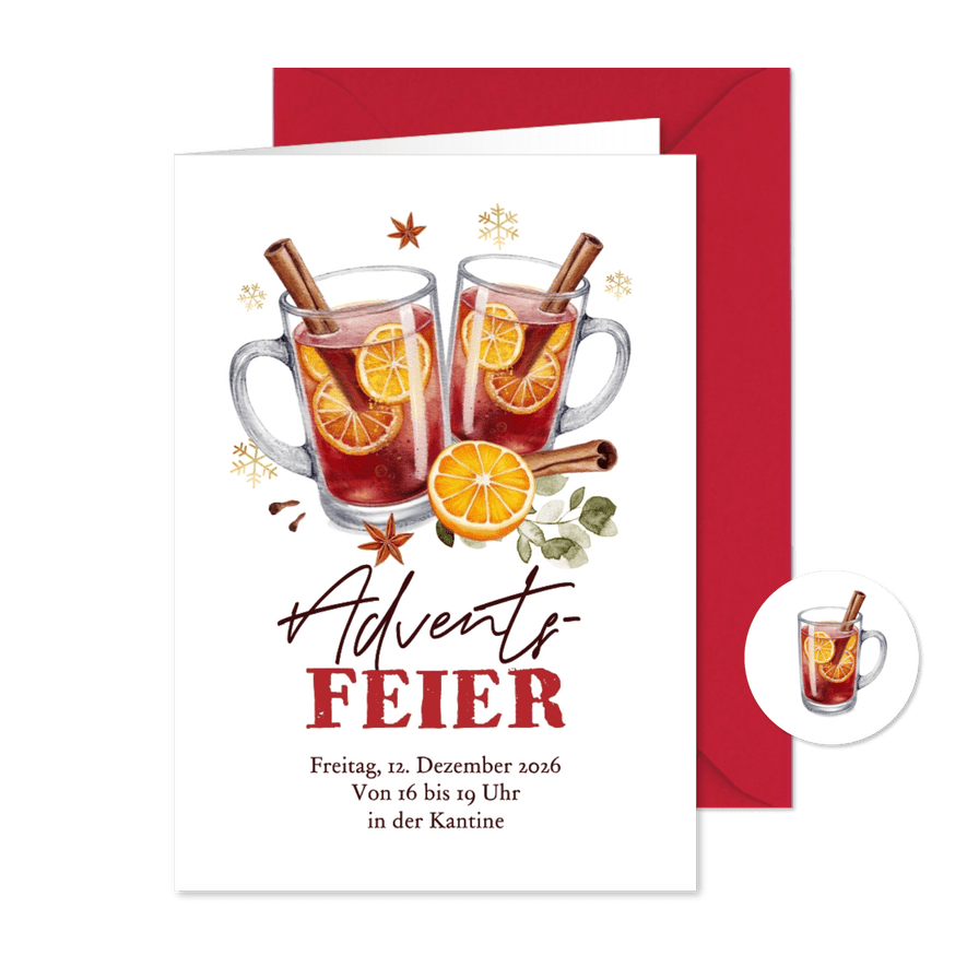 Betriebsfeier Einladungskarte Adventsfeier Glühweingläser - Kartenvorschau