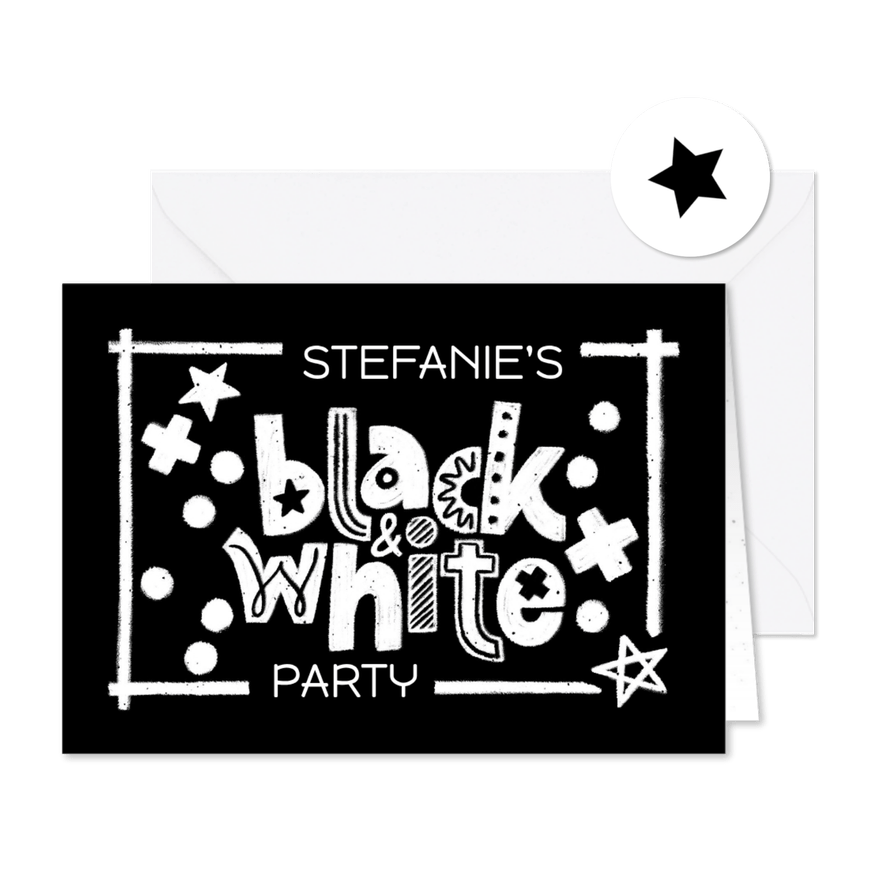 Black and White Party Fun Einladungskarte - Kartenvorschau