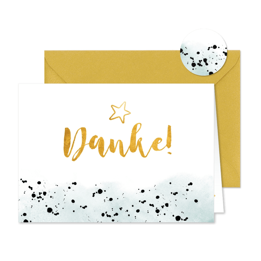 Blaue Danksagung zur Kommunion Wasserfarbe & Goldlook - Karteneindruck
