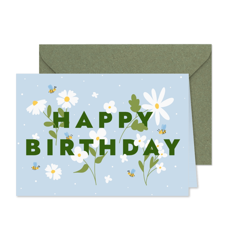 Blumen-Geburtstagskarte 'Happy Birthday' Bienen - Karteneindruck