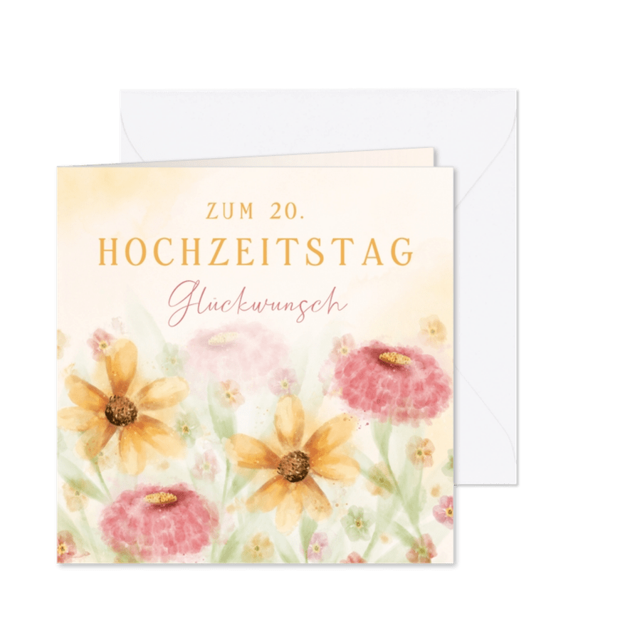 Blumenkarte Glückwunsch 20. Hochzeitstag - Karteneindruck