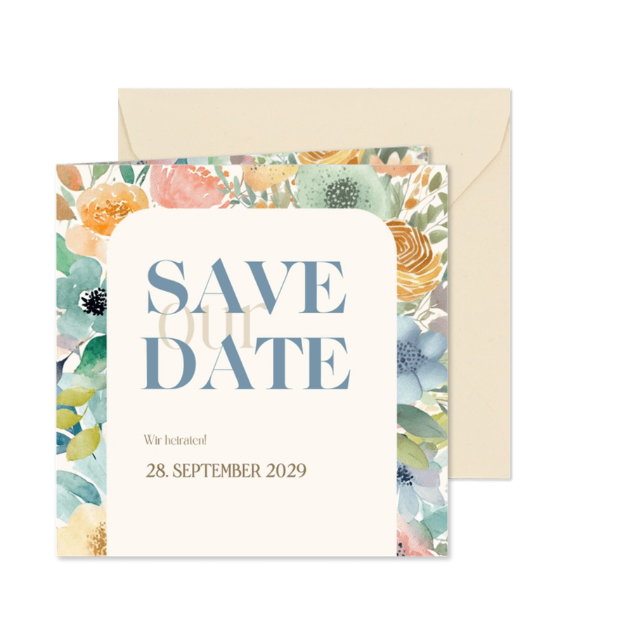 Blumige Save-The-Date-Karte Aquarelldesign - Karteneindruck
