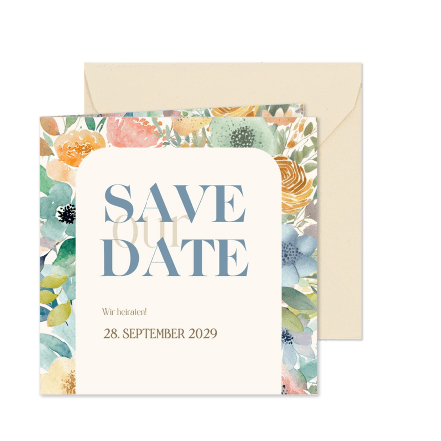 Blumige Save-The-Date-Karte Aquarelldesign - Karteneindruck