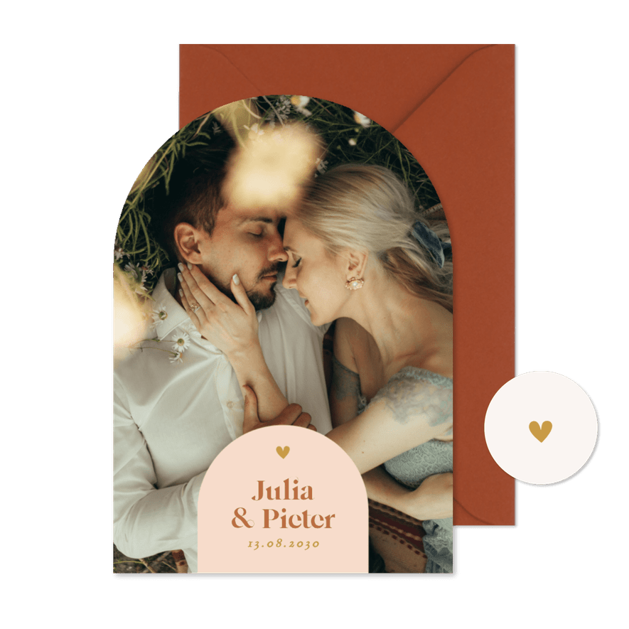 Bogenkarte Hochzeit Pastellorange Bogen-Grafik Fotoeinladung - Karteneindruck
