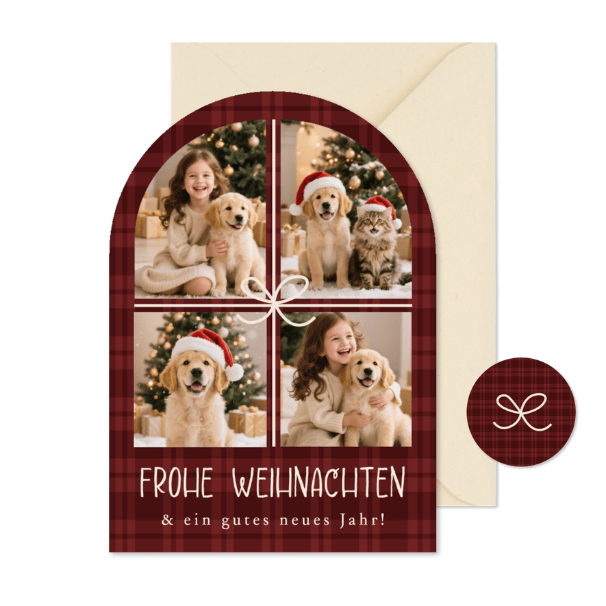 Bogenkarte Weihnachtskarte Fotocollage Tartan - Karteneindruck