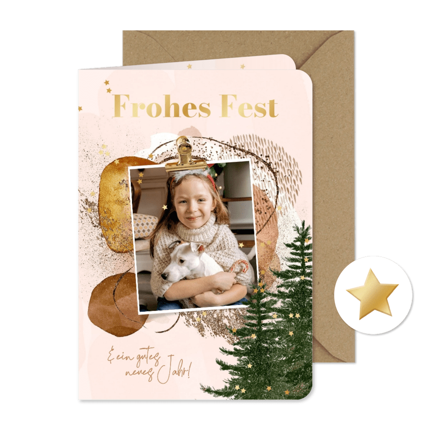 Boho-Weihnachtskarte mit Foto und Aquarell-Elementen - Karteneindruck
