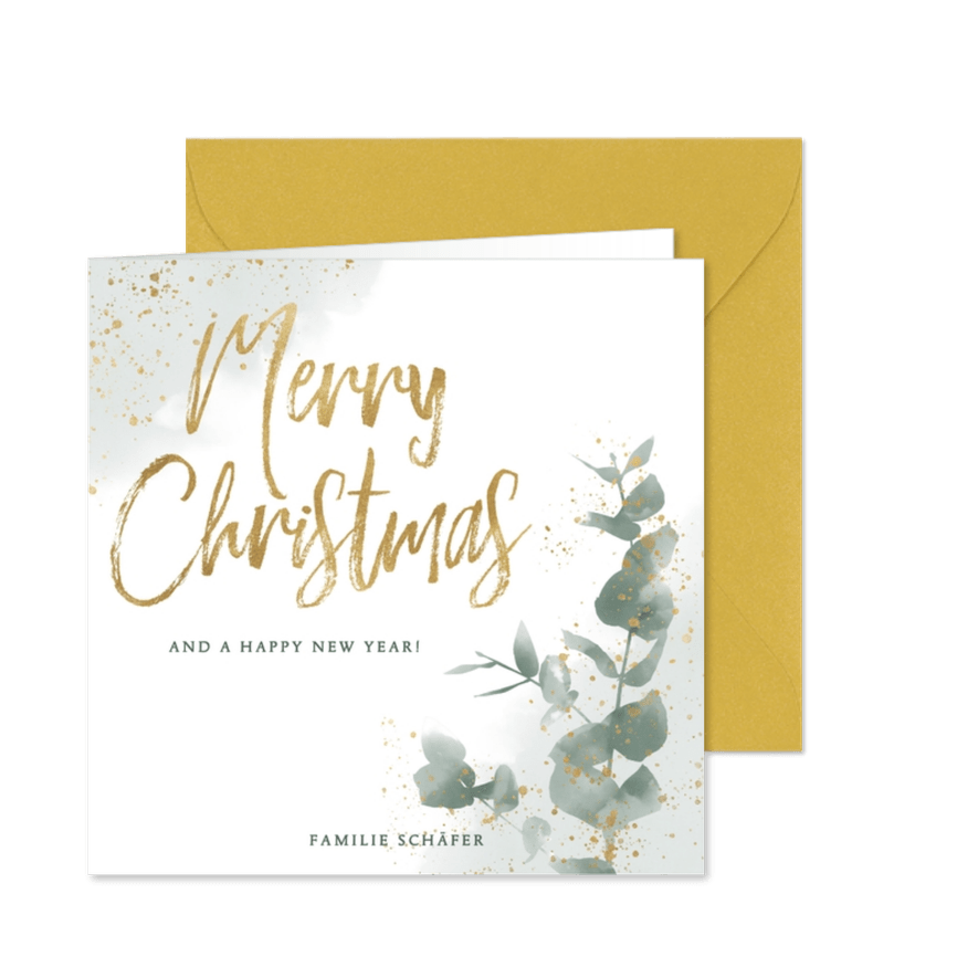 Botanisch Weihnachtskarte mit Wasserfarbe und Zweig - Karteneindruck
