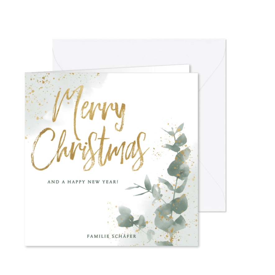 Botanisch Weihnachtskarte mit Wasserfarbe und Zweig - Karteneindruck