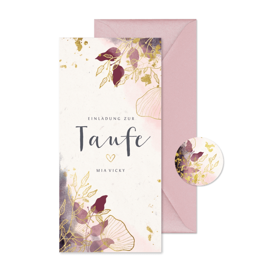 Botanische Einladung zur Taufe Naturlook  - Karteneindruck
