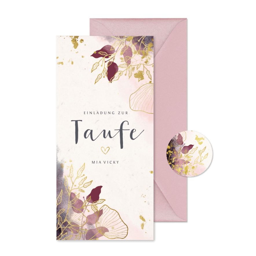 Botanische Einladung zur Taufe Naturlook - Karteneindruck
