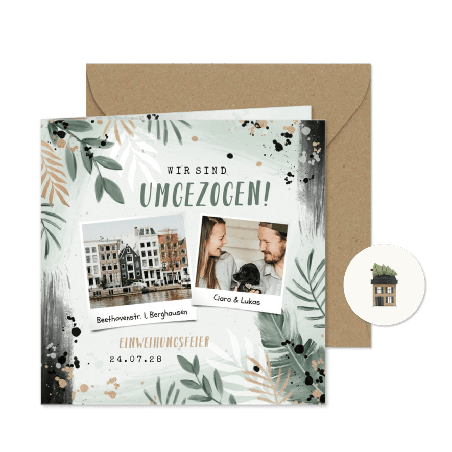 Botanische Einladungskarte zur Einweihung mit eigenen Fotos - Karteneindruck
