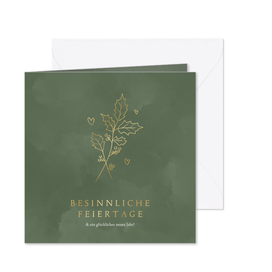 Botanische Weihnachtskarte Zweig Golddruck - Karteneindruck