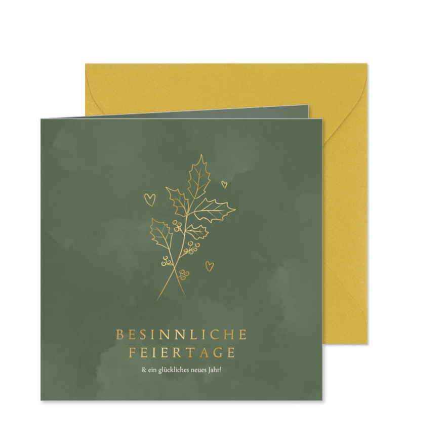 Botanische Weihnachtskarte Zweig Golddruck - Kartenvorschau
