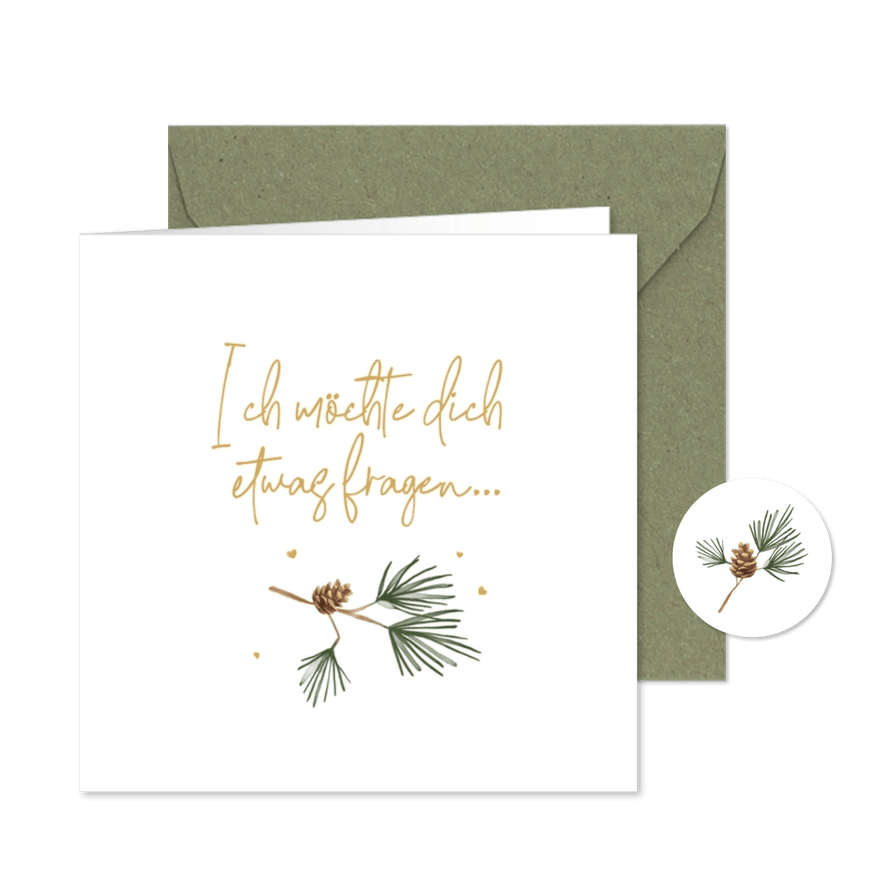 Brautjungfer fragen Karte Winterhochzeit Tannenzweige - Karteneindruck