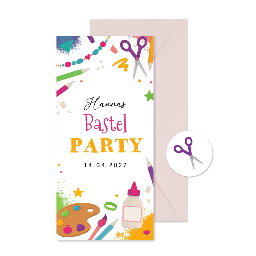 Bunte Einladung Bastel-Kindergeburtstag 8 Jahre - Karteneindruck
