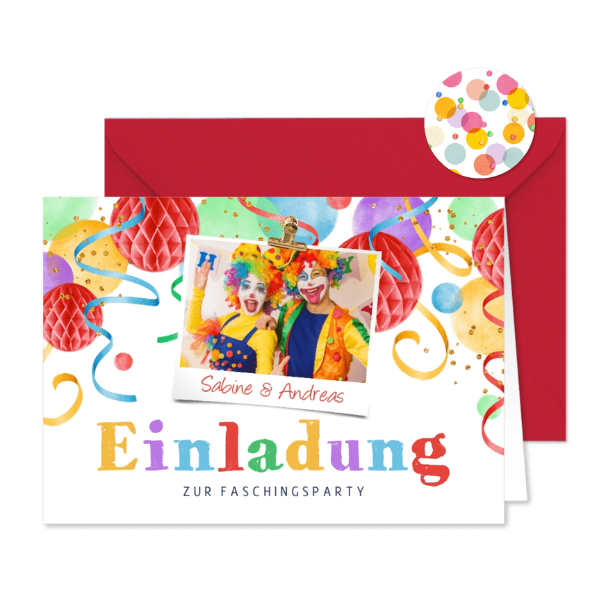 Bunte Einladung zur Karnevalsparty - Kartenvorschau

