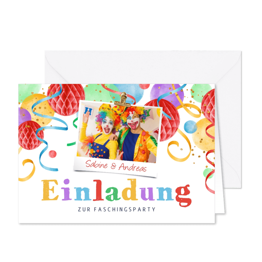 Bunte Einladung zur Karnevalsparty - Karteneindruck
