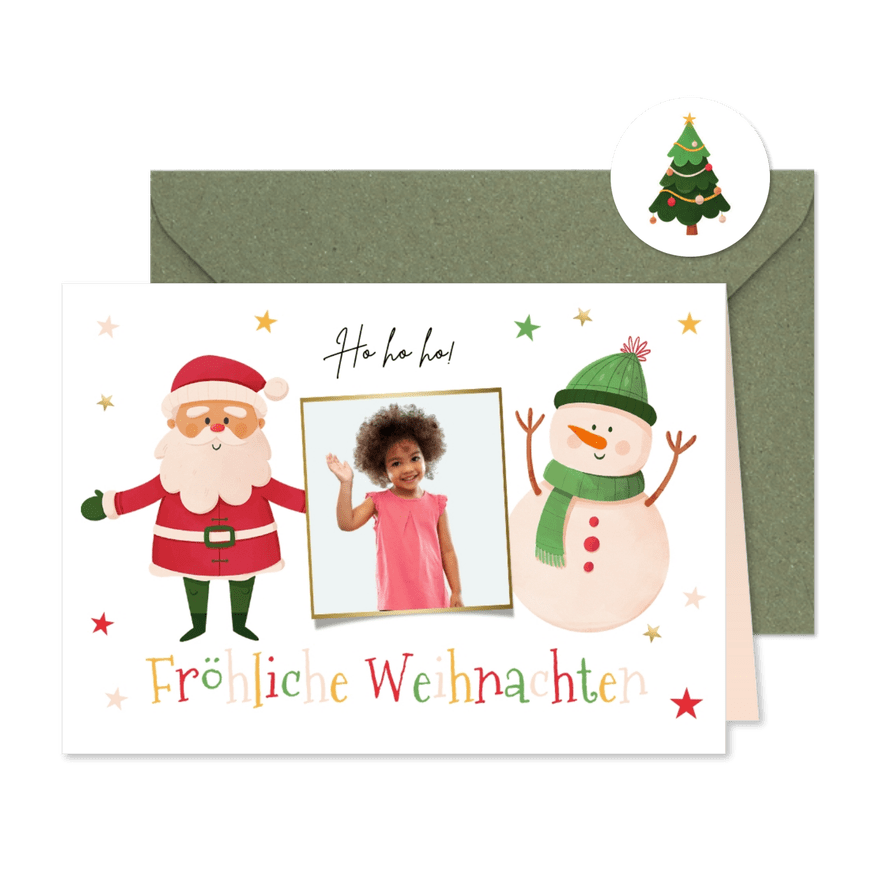 Bunte Weihnachtskarte Foto und Figuren - Karteneindruck