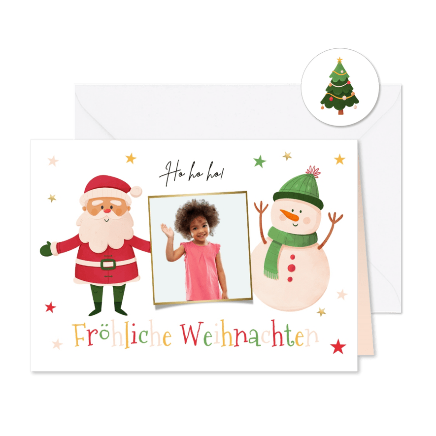 Bunte Weihnachtskarte Foto und Figuren - Karteneindruck
