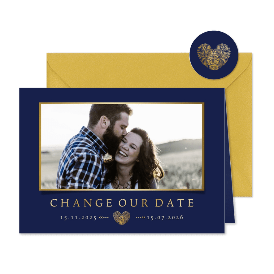 Change-our-Date-Karte Hochzeit Foto und Herz - Karteneindruck
