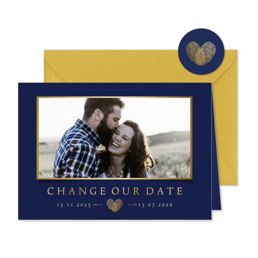 Change-our-Date-Karte Hochzeit Foto und Herz - Karteneindruck
