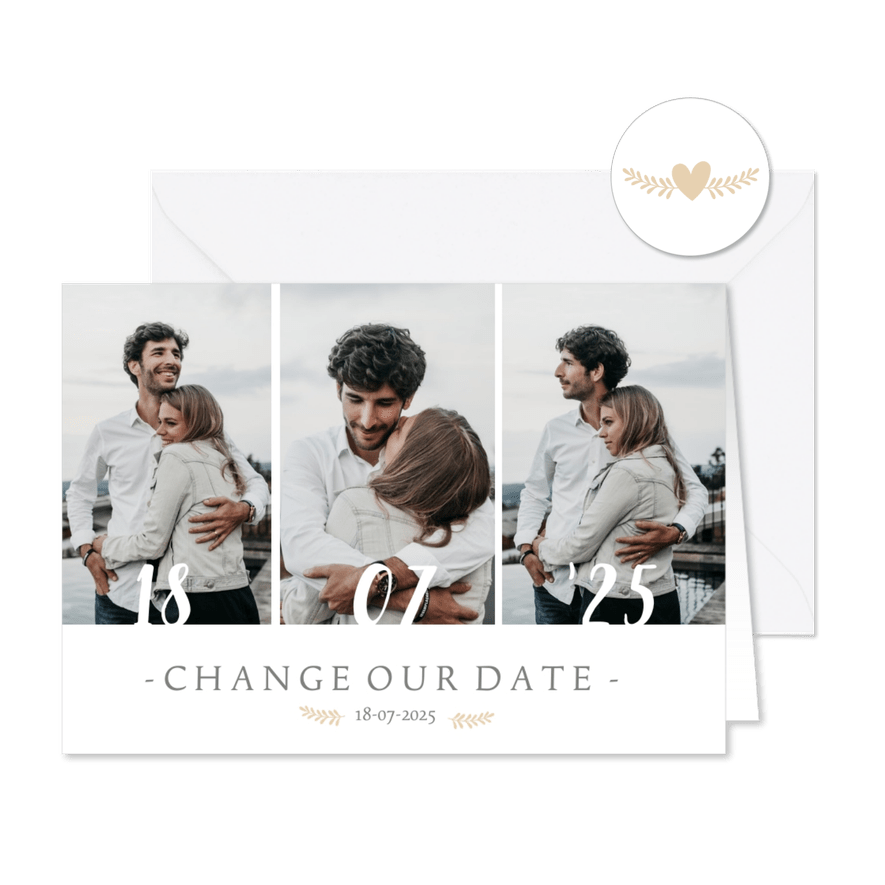 Change-our-Date-Karte mit Fotocollage - Karteneindruck
