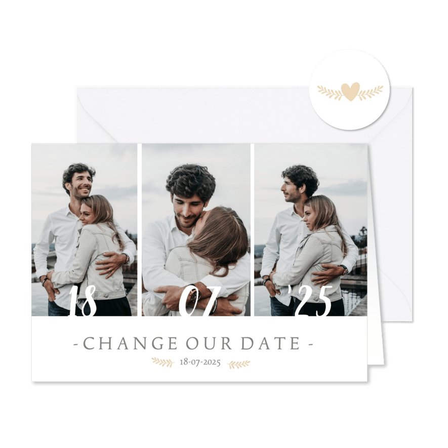 Change-our-Date-Karte mit Fotocollage - Karteneindruck
