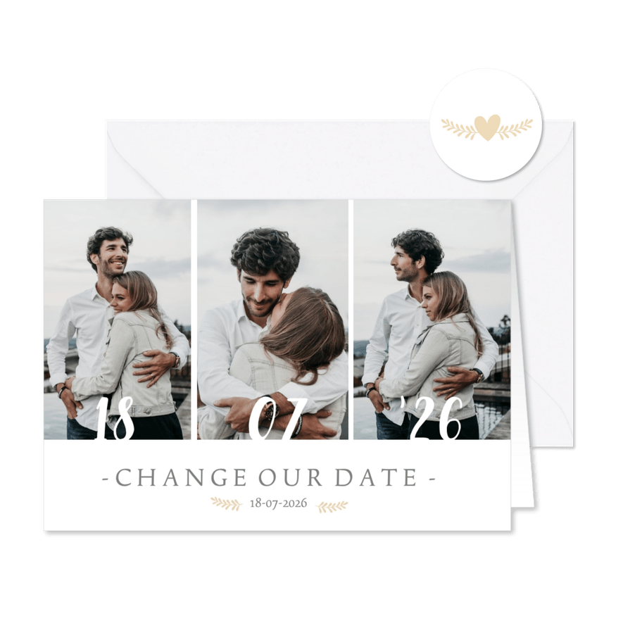 Change-our-Date-Karte mit Fotocollage - Kartenvorschau