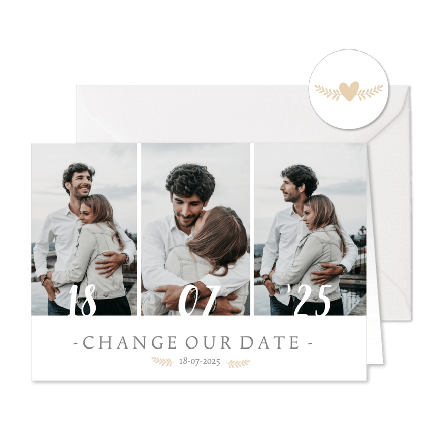 Change-our-Date-Karte mit Fotocollage - Karteneindruck
