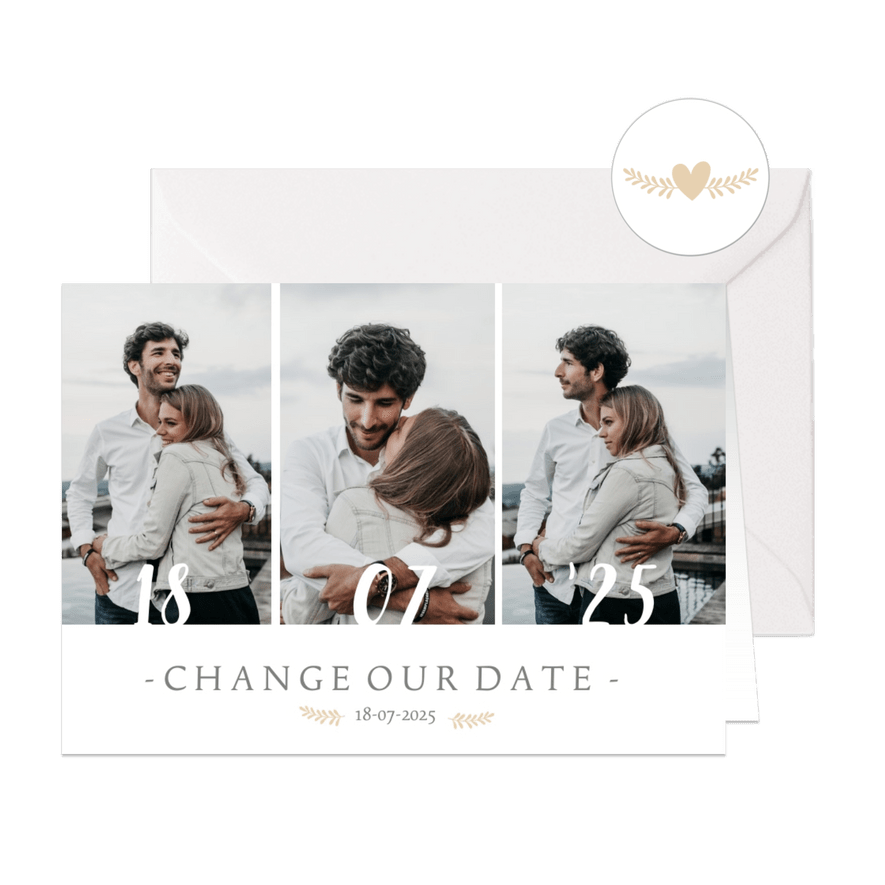 Change-our-Date-Karte mit Fotocollage - Karteneindruck
