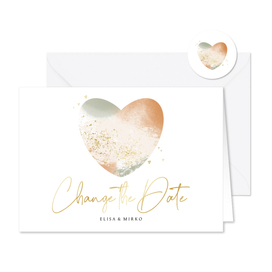 Change-the-Date-Karte Aquarell-Herz - Kartenvorschau
