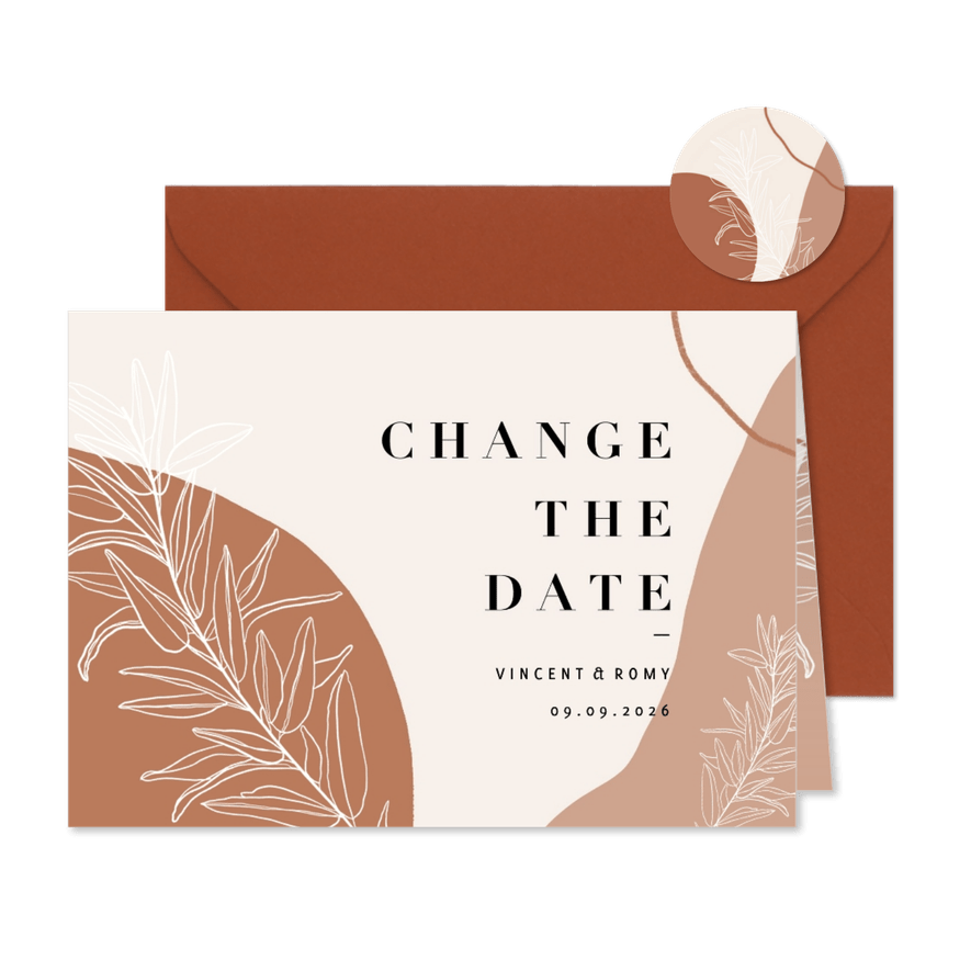 Change-the-Date Karte Hochzeitsdatum filigrane Zweige - Kartenvorschau
