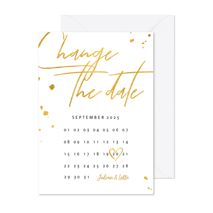 Change-the-date-Karte Kalender Goldlook - Karteneindruck