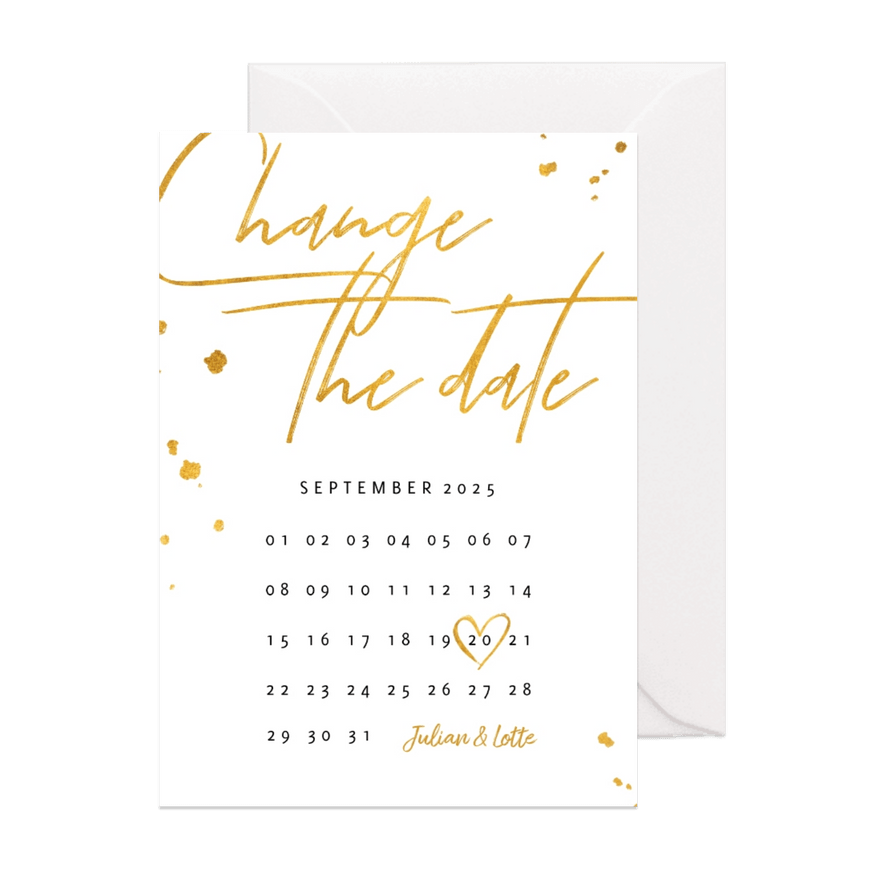 Change-the-date-Karte Kalender Goldlook - Karteneindruck
