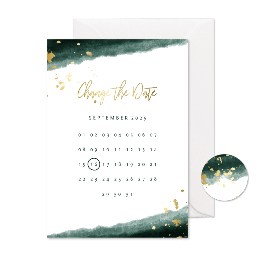 Change-the-Date-Karte zur Hochzeit mit Kalender - Karteneindruck
