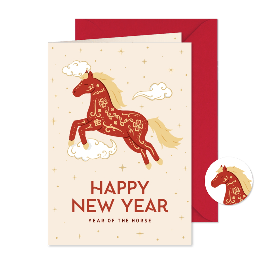Chinesische Neujahrskarte Jahr des Feuer-Pferdes - Karteneindruck

