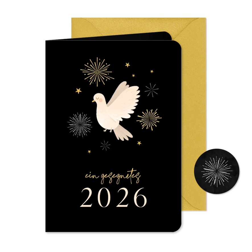 Christliche Neujahrskarte Friedenstaube Segenswünsche 2026 - Karteneindruck