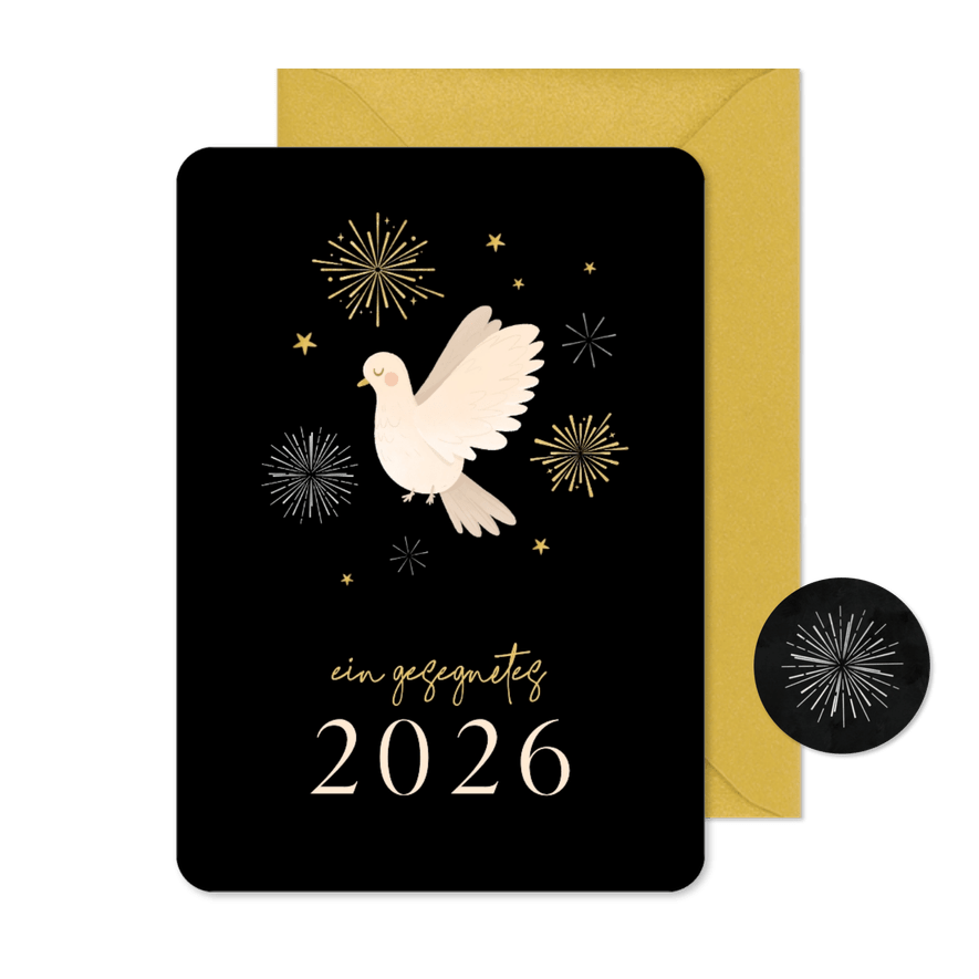 Christliche Neujahrskarte Friedenstaube Segenswünsche 2026 - Karteneindruck
