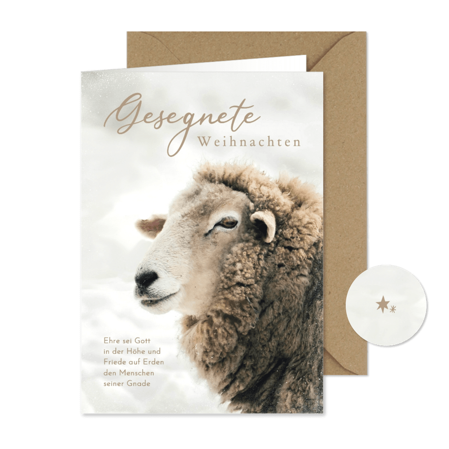 Christliche Weihnachtsgrüße Schaf im Schnee - Karteneindruck
