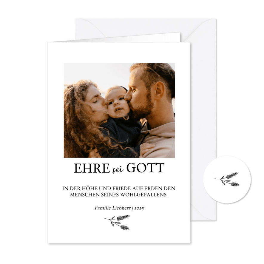 Christliche Weihnachtskarte Bibeltext und Foto - Karteneindruck