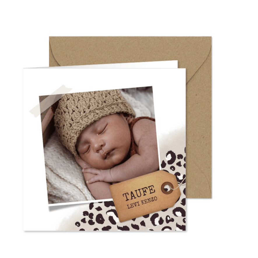 Coole Einladung zur Taufe Foto & Leopardenprint - Karteneindruck