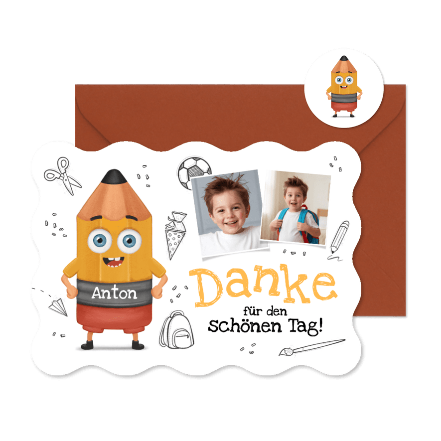 Dankeschönkarte 1. Schultag Fotos, Bleistift & Doodles - Kartenvorschau