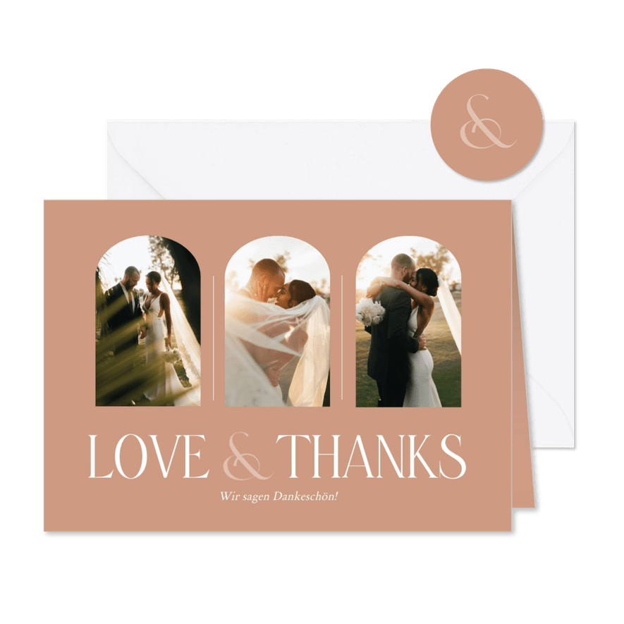 Dankeschönkarte Hochzeit Fotos Bogenfenster - Karteneindruck