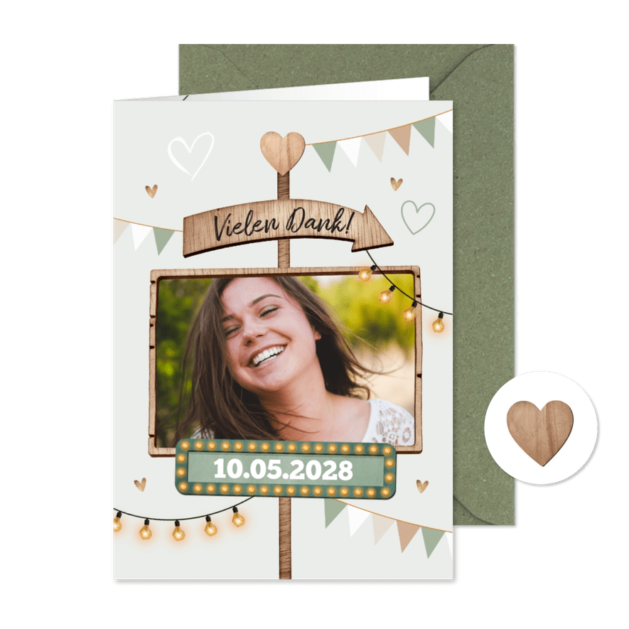 Dankeschönkarte zur Jugendweihe Foto und Schild - Karteneindruck
