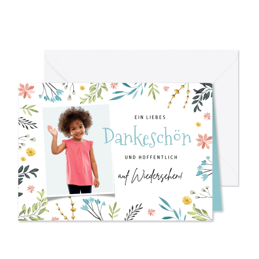 Dankeskarte Abschied Kindergarten Foto & Blumen - Karteneindruck