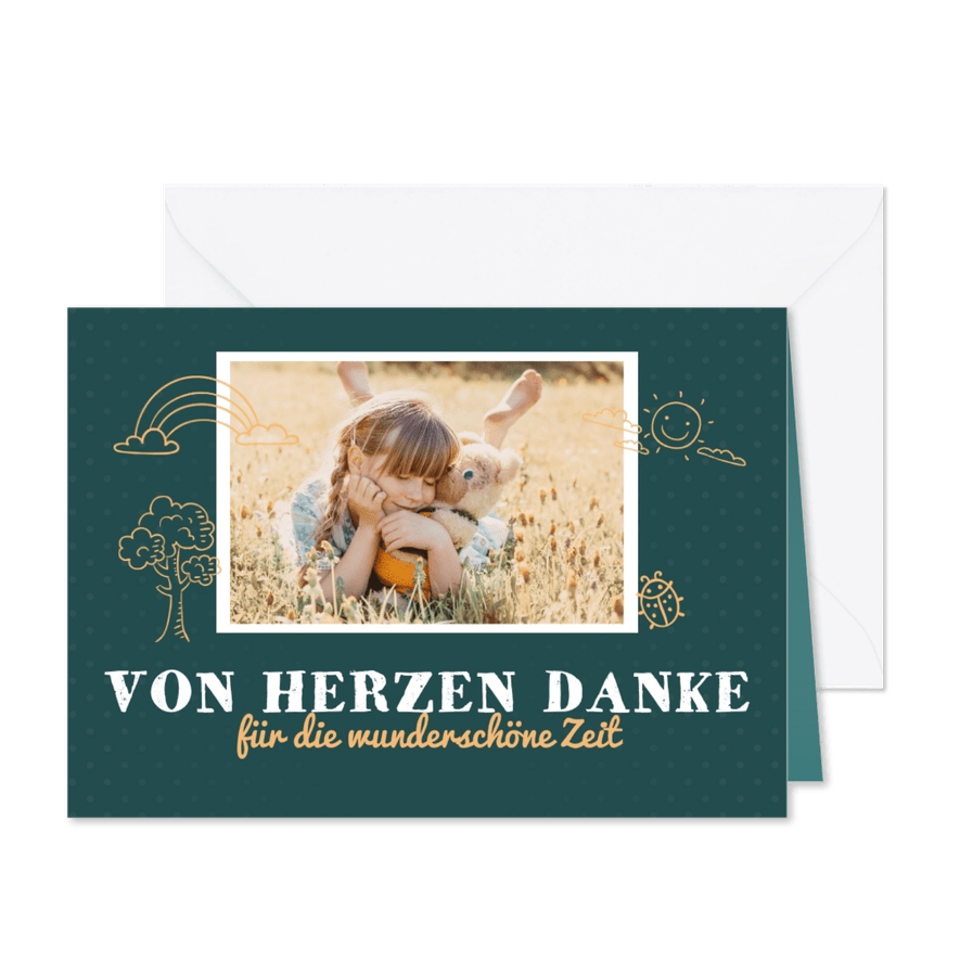 Dankeskarte Abschied Kindergarten Kita mit Illustrationen - Karteneindruck