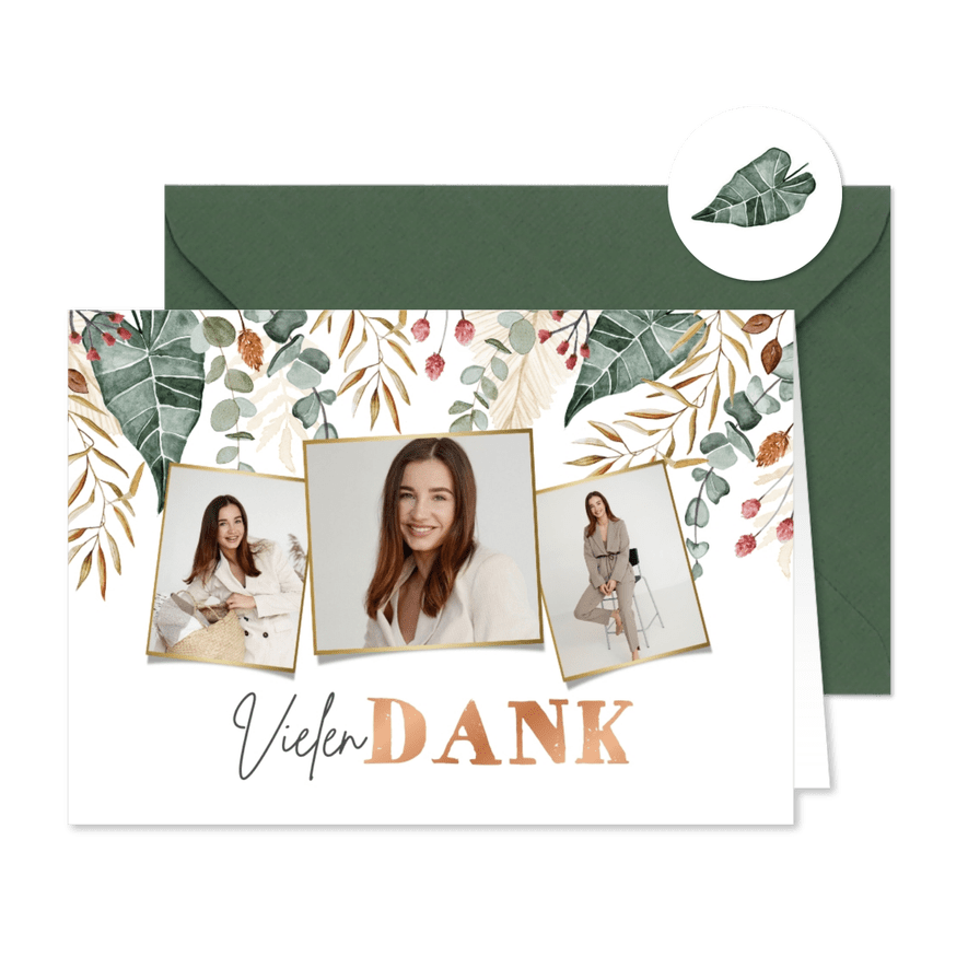Dankeskarte Bilderreihe Jugendweihe Dekor aus Blättern - Karteneindruck

