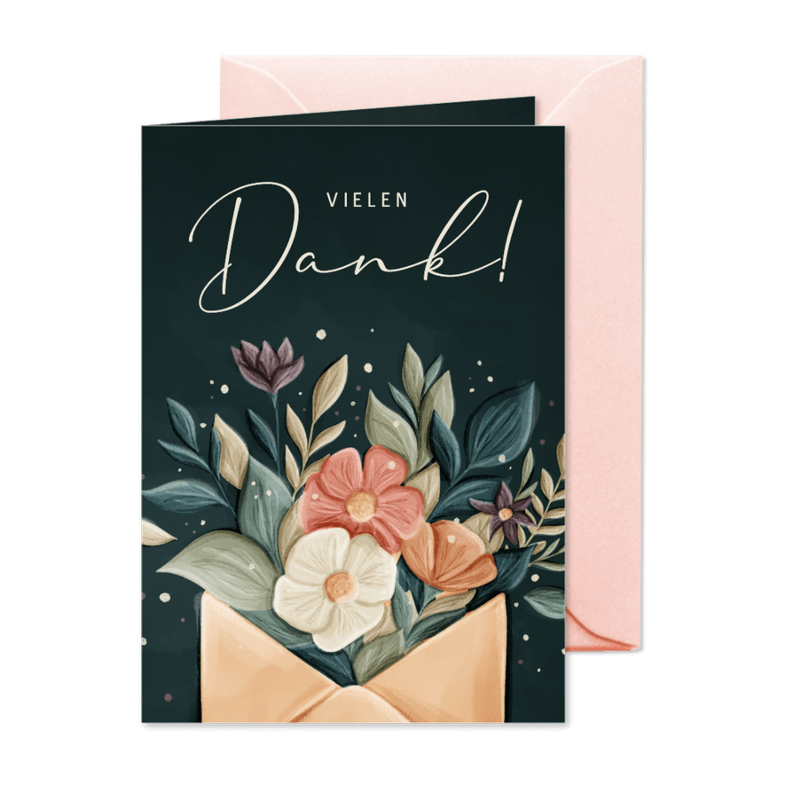 Dankeskarte Blumenbouquet im Briefumschlag - Karteneindruck