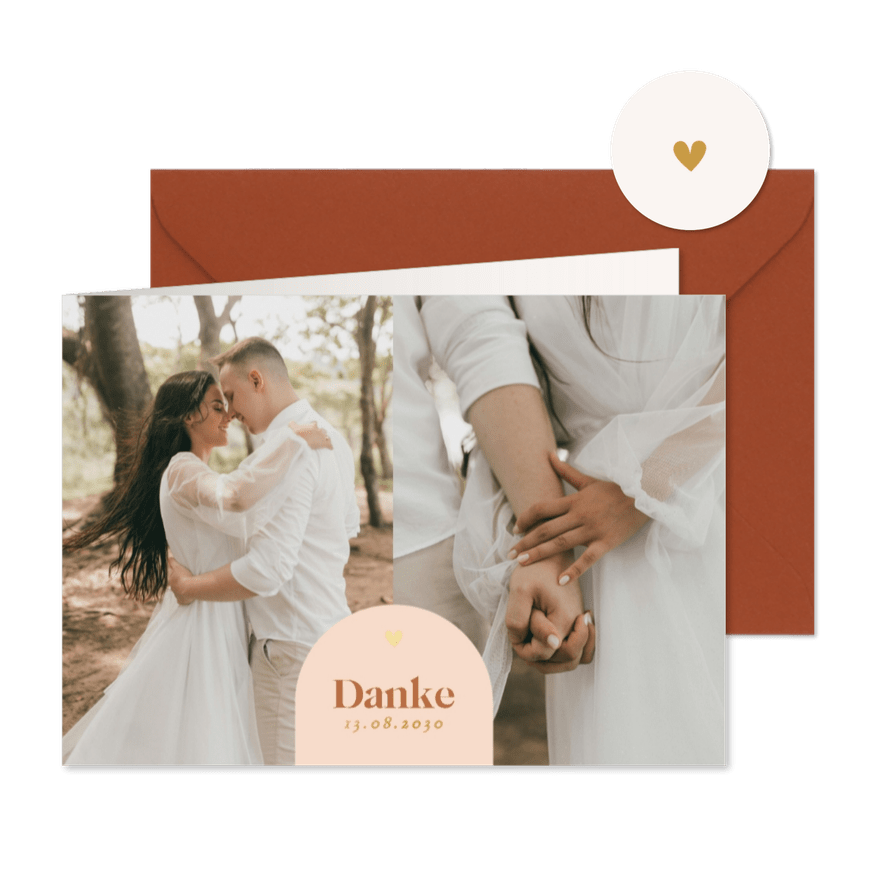 Dankeskarte Bogen-Grafik Orange mit Foto - Karteneindruck
